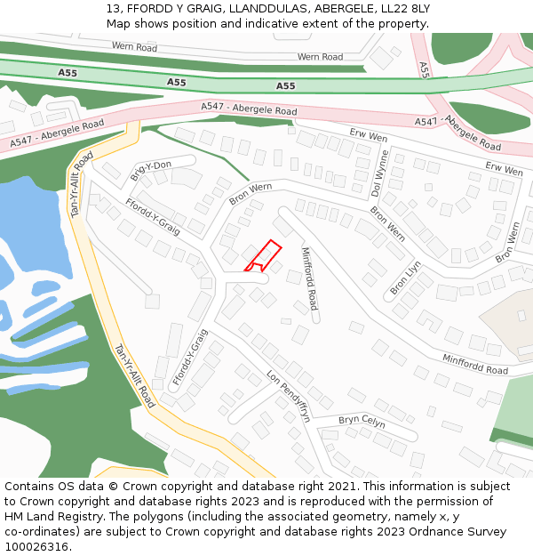 13, FFORDD Y GRAIG, LLANDDULAS, ABERGELE, LL22 8LY: Location map and indicative extent of plot