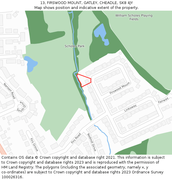 13, FIRSWOOD MOUNT, GATLEY, CHEADLE, SK8 4JY: Location map and indicative extent of plot