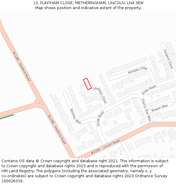 13, FLINTHAM CLOSE, METHERINGHAM, LINCOLN, LN4 3EW: Location map and indicative extent of plot