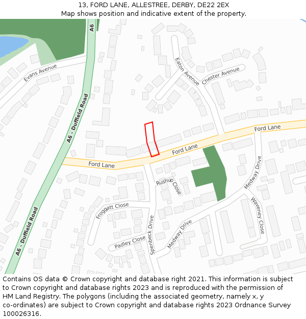 13, FORD LANE, ALLESTREE, DERBY, DE22 2EX: Location map and indicative extent of plot