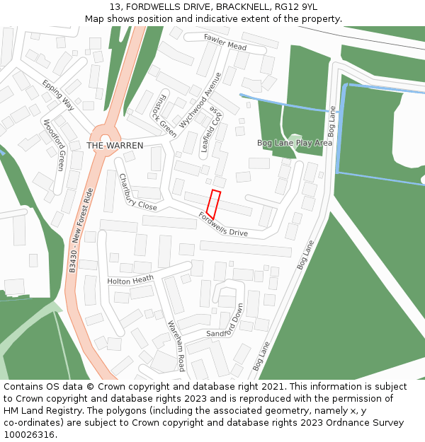 13, FORDWELLS DRIVE, BRACKNELL, RG12 9YL: Location map and indicative extent of plot