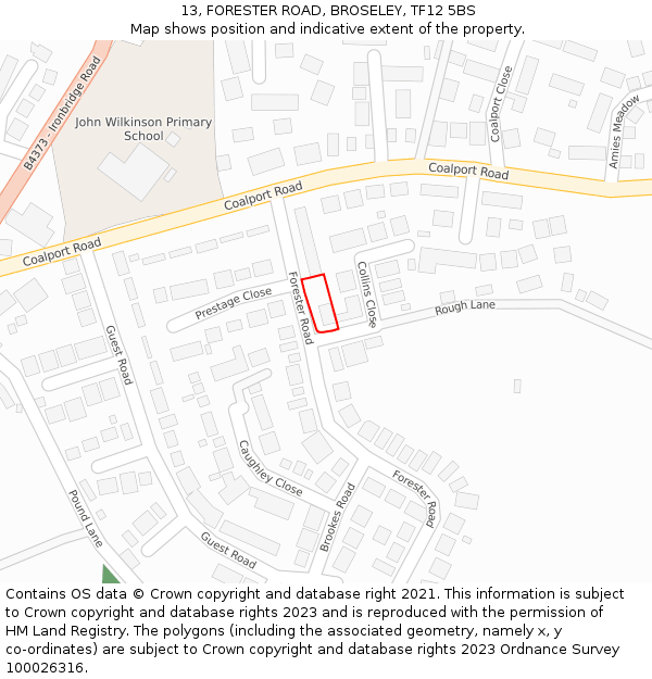 13, FORESTER ROAD, BROSELEY, TF12 5BS: Location map and indicative extent of plot