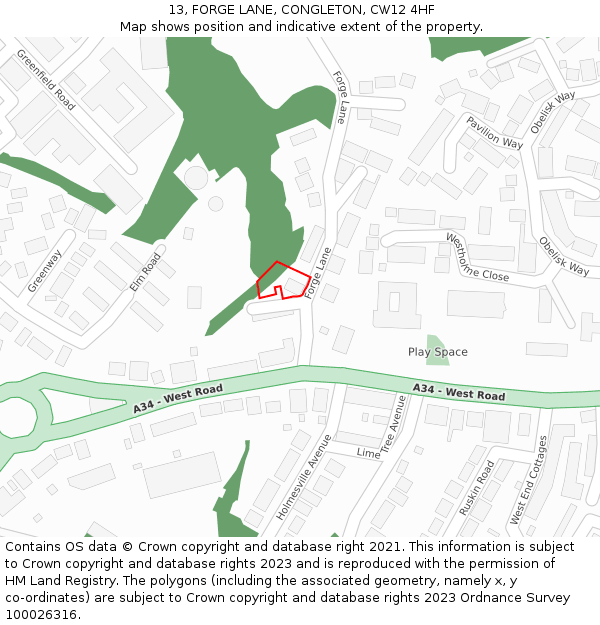 13, FORGE LANE, CONGLETON, CW12 4HF: Location map and indicative extent of plot