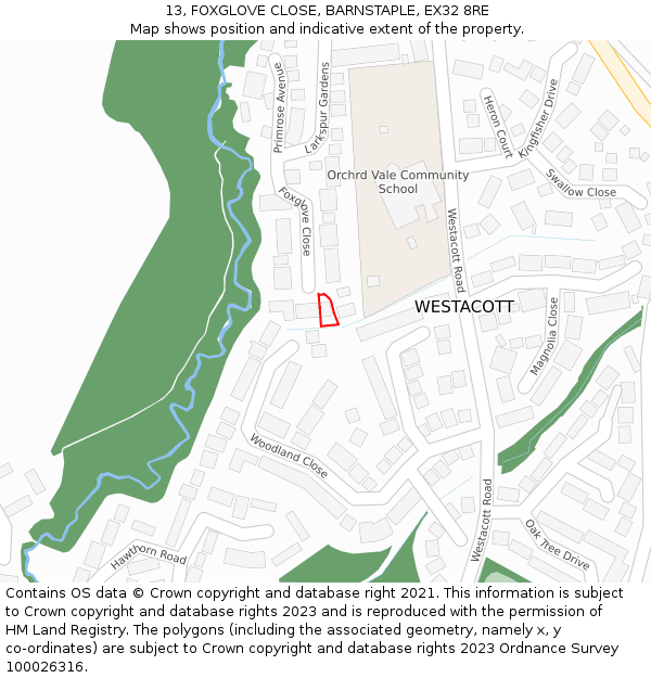 13, FOXGLOVE CLOSE, BARNSTAPLE, EX32 8RE: Location map and indicative extent of plot