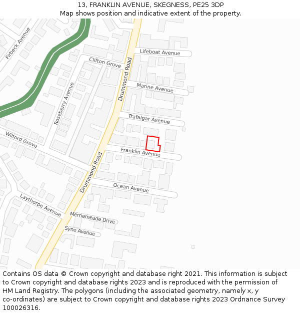 13, FRANKLIN AVENUE, SKEGNESS, PE25 3DP: Location map and indicative extent of plot