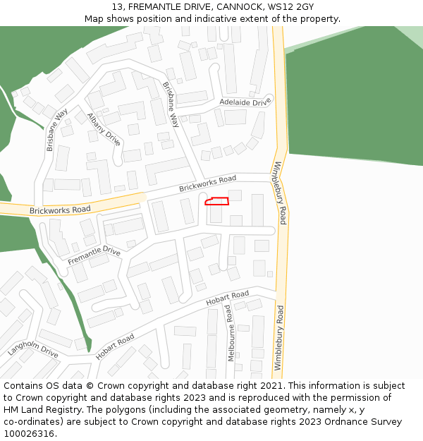13, FREMANTLE DRIVE, CANNOCK, WS12 2GY: Location map and indicative extent of plot