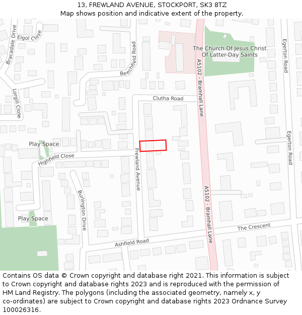13, FREWLAND AVENUE, STOCKPORT, SK3 8TZ: Location map and indicative extent of plot
