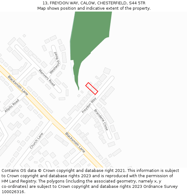 13, FREYDON WAY, CALOW, CHESTERFIELD, S44 5TR: Location map and indicative extent of plot