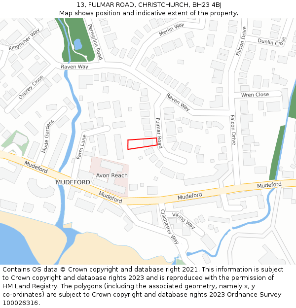 13, FULMAR ROAD, CHRISTCHURCH, BH23 4BJ: Location map and indicative extent of plot