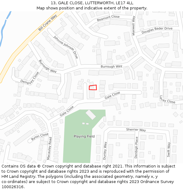 13, GALE CLOSE, LUTTERWORTH, LE17 4LL: Location map and indicative extent of plot