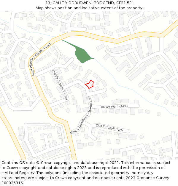 13, GALLT Y DDRUDWEN, BRIDGEND, CF31 5FL: Location map and indicative extent of plot