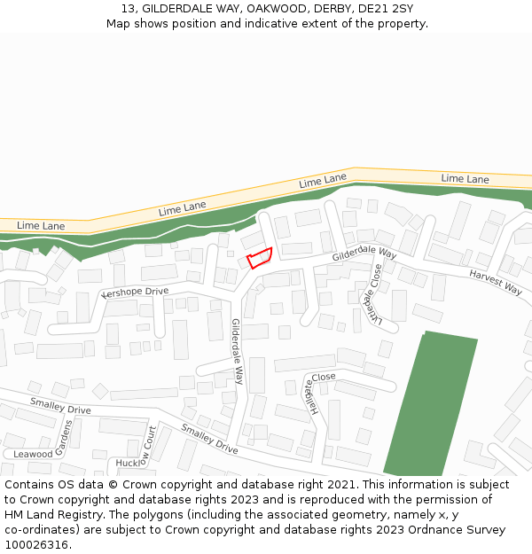 13, GILDERDALE WAY, OAKWOOD, DERBY, DE21 2SY: Location map and indicative extent of plot