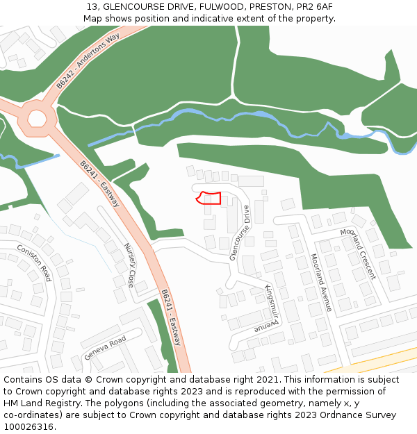 13, GLENCOURSE DRIVE, FULWOOD, PRESTON, PR2 6AF: Location map and indicative extent of plot