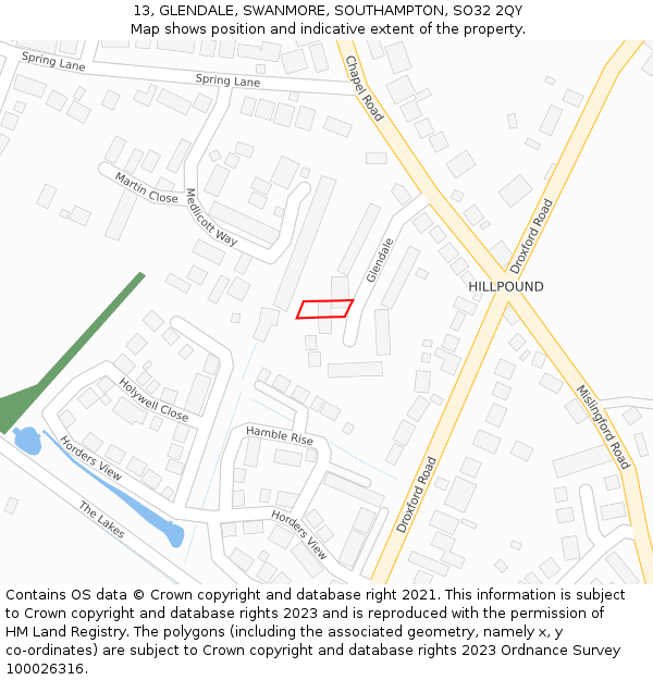 13, GLENDALE, SWANMORE, SOUTHAMPTON, SO32 2QY: Location map and indicative extent of plot