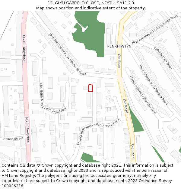 13, GLYN GARFIELD CLOSE, NEATH, SA11 2JR: Location map and indicative extent of plot