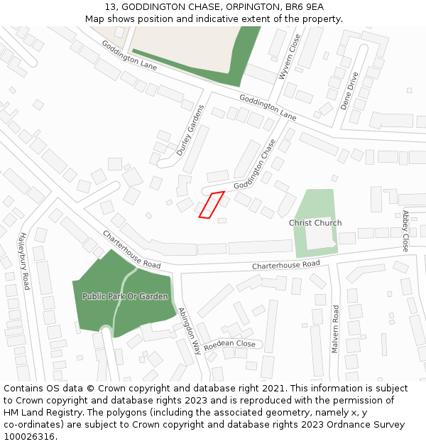 13, GODDINGTON CHASE, ORPINGTON, BR6 9EA: Location map and indicative extent of plot