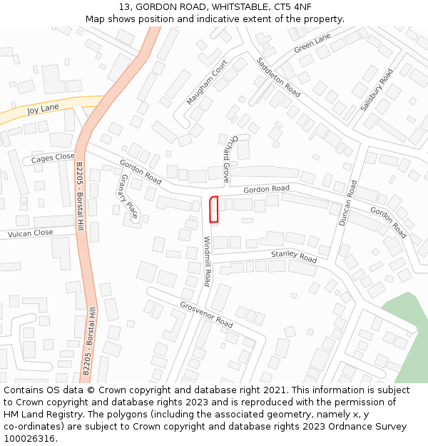 13, GORDON ROAD, WHITSTABLE, CT5 4NF: Location map and indicative extent of plot