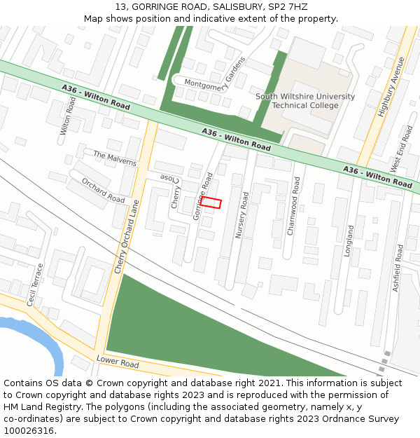 13, GORRINGE ROAD, SALISBURY, SP2 7HZ: Location map and indicative extent of plot