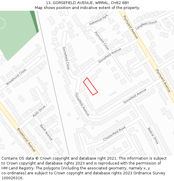 13, GORSEFIELD AVENUE, WIRRAL, CH62 6BY: Location map and indicative extent of plot
