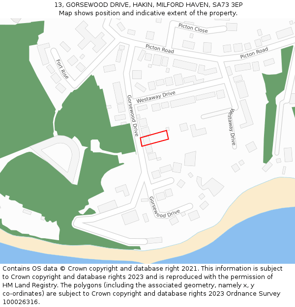 13, GORSEWOOD DRIVE, HAKIN, MILFORD HAVEN, SA73 3EP: Location map and indicative extent of plot