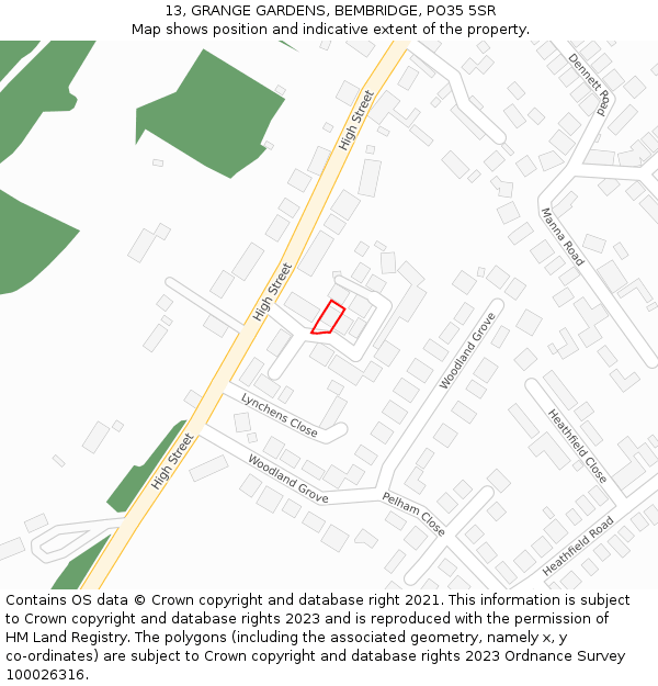 13, GRANGE GARDENS, BEMBRIDGE, PO35 5SR: Location map and indicative extent of plot