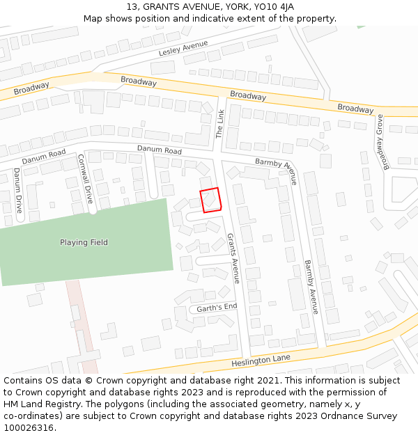 13, GRANTS AVENUE, YORK, YO10 4JA: Location map and indicative extent of plot