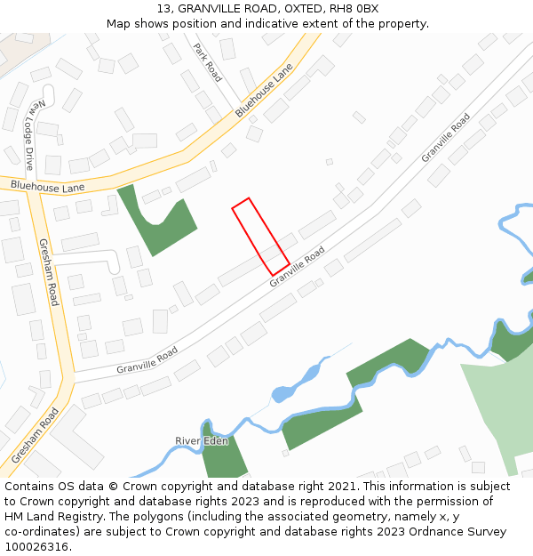 13, GRANVILLE ROAD, OXTED, RH8 0BX: Location map and indicative extent of plot