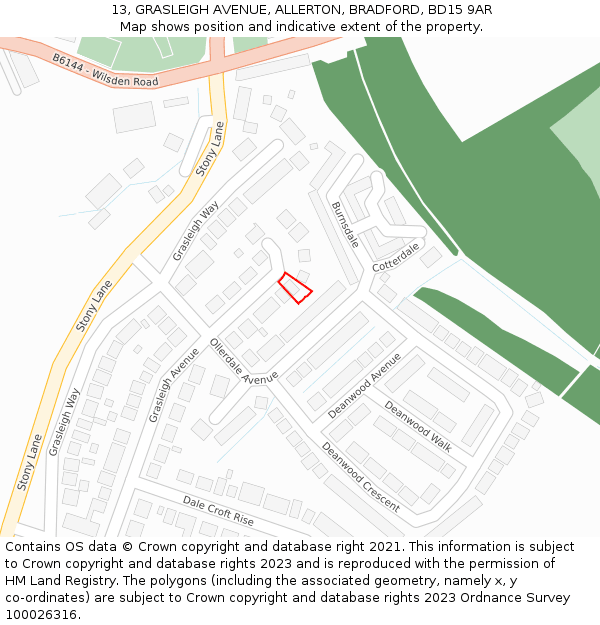 13, GRASLEIGH AVENUE, ALLERTON, BRADFORD, BD15 9AR: Location map and indicative extent of plot