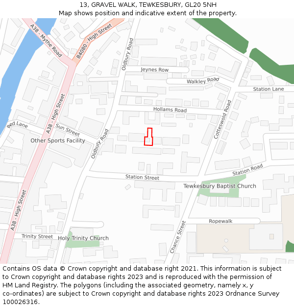 13, GRAVEL WALK, TEWKESBURY, GL20 5NH: Location map and indicative extent of plot