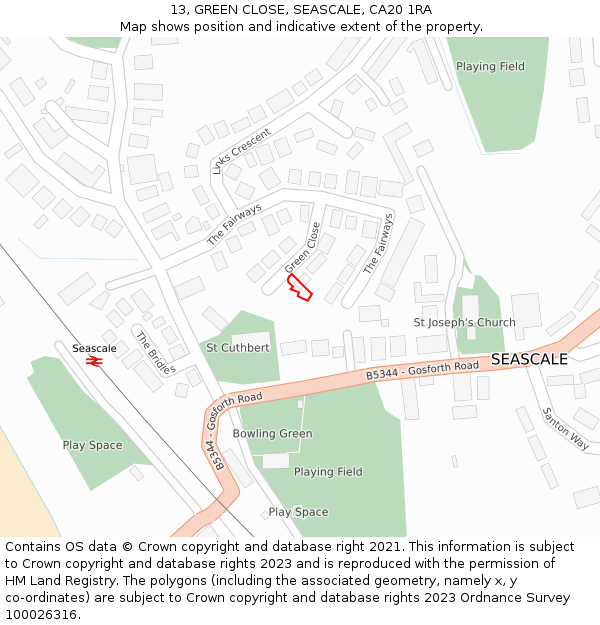 13, GREEN CLOSE, SEASCALE, CA20 1RA: Location map and indicative extent of plot