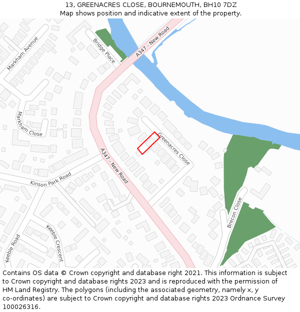13, GREENACRES CLOSE, BOURNEMOUTH, BH10 7DZ: Location map and indicative extent of plot