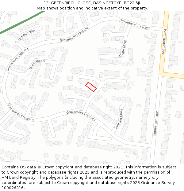 13, GREENBIRCH CLOSE, BASINGSTOKE, RG22 5JL: Location map and indicative extent of plot