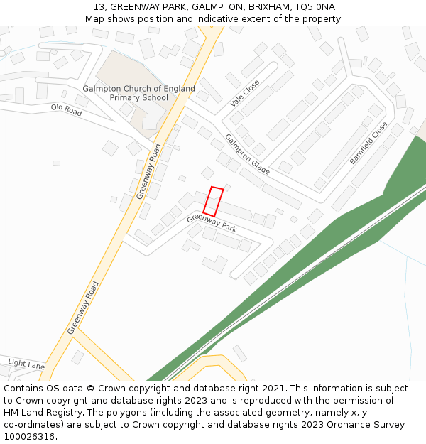 13, GREENWAY PARK, GALMPTON, BRIXHAM, TQ5 0NA: Location map and indicative extent of plot