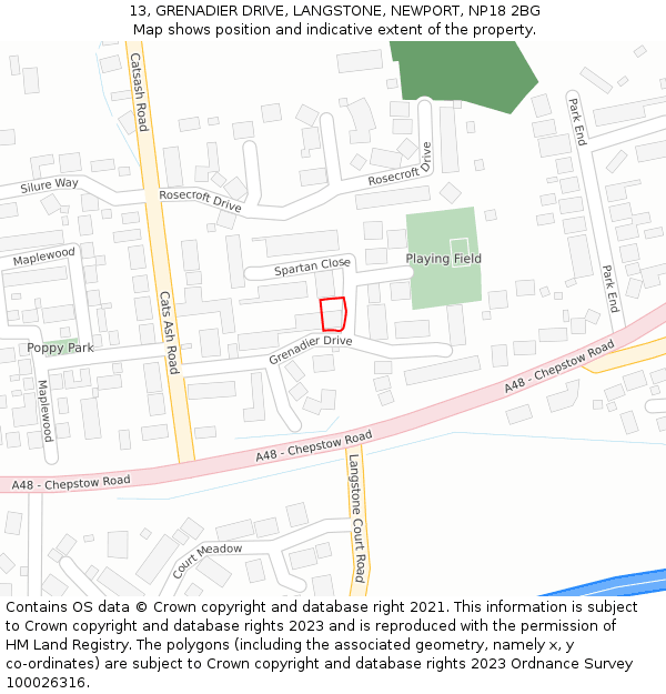 13, GRENADIER DRIVE, LANGSTONE, NEWPORT, NP18 2BG: Location map and indicative extent of plot