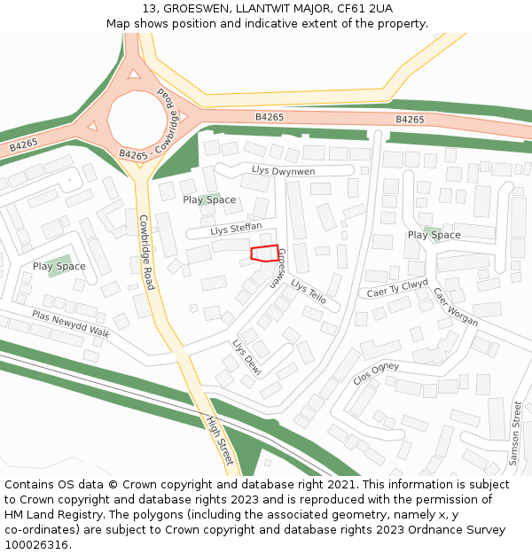 13, GROESWEN, LLANTWIT MAJOR, CF61 2UA: Location map and indicative extent of plot