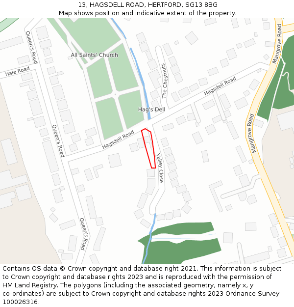 13, HAGSDELL ROAD, HERTFORD, SG13 8BG: Location map and indicative extent of plot