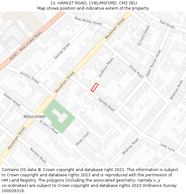 13, HAMLET ROAD, CHELMSFORD, CM2 0EU: Location map and indicative extent of plot