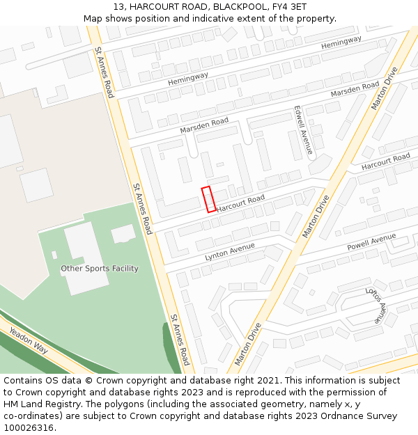 13, HARCOURT ROAD, BLACKPOOL, FY4 3ET: Location map and indicative extent of plot