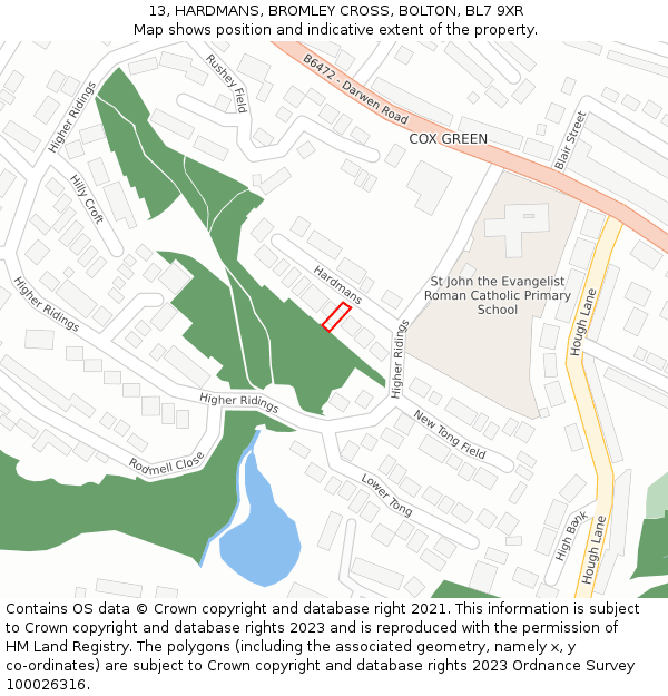 13, HARDMANS, BROMLEY CROSS, BOLTON, BL7 9XR: Location map and indicative extent of plot