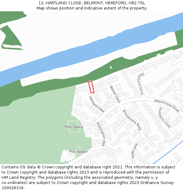 13, HARTLAND CLOSE, BELMONT, HEREFORD, HR2 7SL: Location map and indicative extent of plot