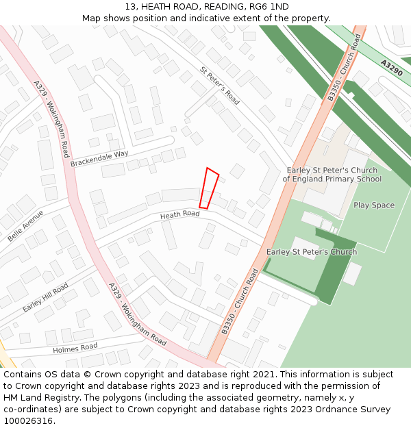 13, HEATH ROAD, READING, RG6 1ND: Location map and indicative extent of plot