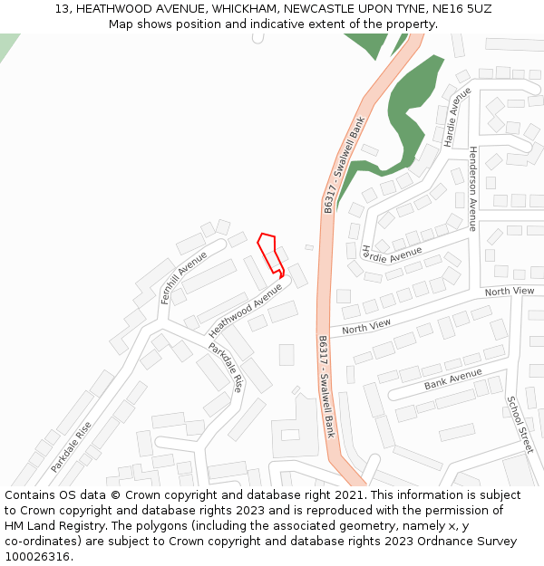 13, HEATHWOOD AVENUE, WHICKHAM, NEWCASTLE UPON TYNE, NE16 5UZ: Location map and indicative extent of plot
