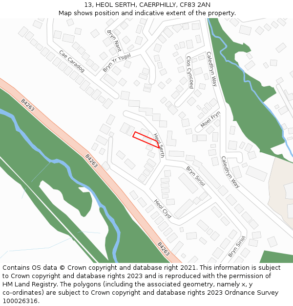 13, HEOL SERTH, CAERPHILLY, CF83 2AN: Location map and indicative extent of plot
