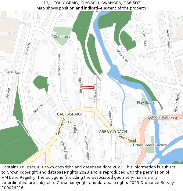 13, HEOL Y GRAIG, CLYDACH, SWANSEA, SA6 5BZ: Location map and indicative extent of plot