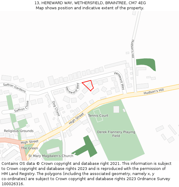 13, HEREWARD WAY, WETHERSFIELD, BRAINTREE, CM7 4EG: Location map and indicative extent of plot
