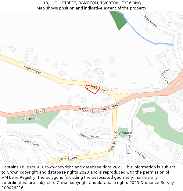 13, HIGH STREET, BAMPTON, TIVERTON, EX16 9NQ: Location map and indicative extent of plot