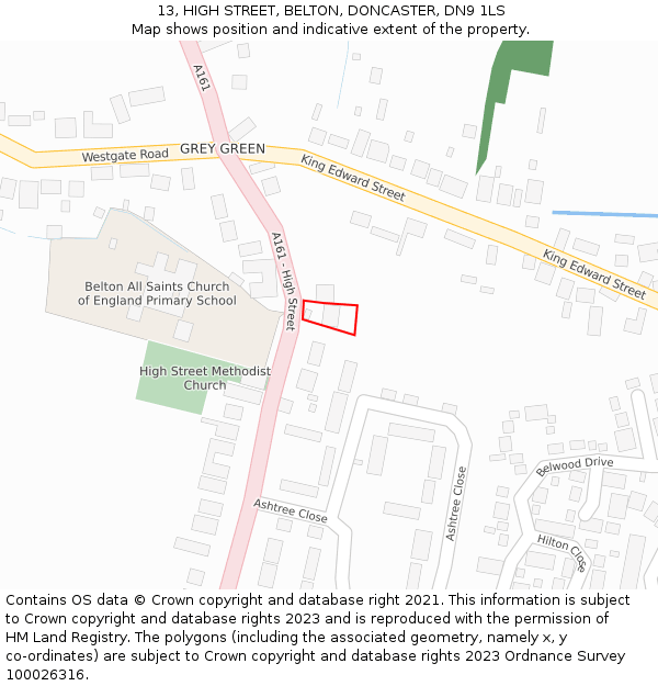 13, HIGH STREET, BELTON, DONCASTER, DN9 1LS: Location map and indicative extent of plot