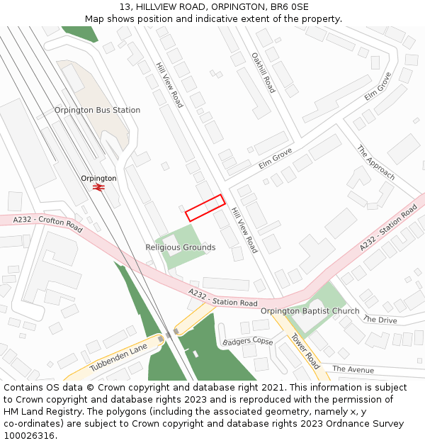 13, HILLVIEW ROAD, ORPINGTON, BR6 0SE: Location map and indicative extent of plot