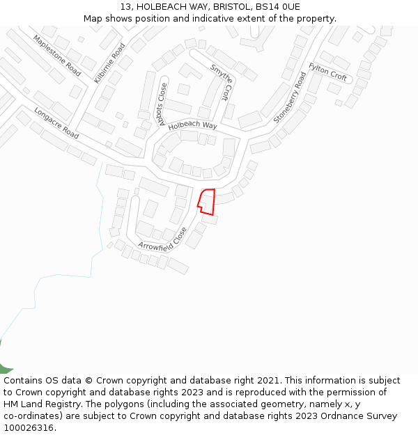 13, HOLBEACH WAY, BRISTOL, BS14 0UE: Location map and indicative extent of plot