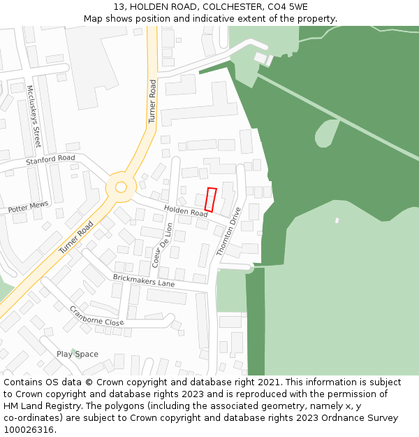13, HOLDEN ROAD, COLCHESTER, CO4 5WE: Location map and indicative extent of plot